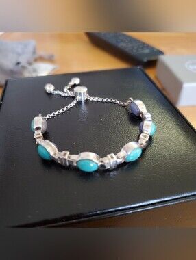 Jay King 925 Sterling bolo bracelet  oval turquoise gemstones and an adjustable